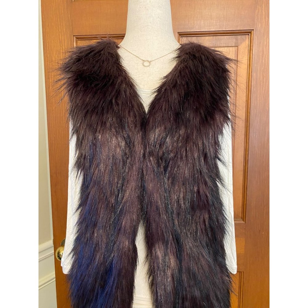 Sebby Collection Faux Fur Vest Women Med Aubergine Ribbed‎ Knit Boho Festival